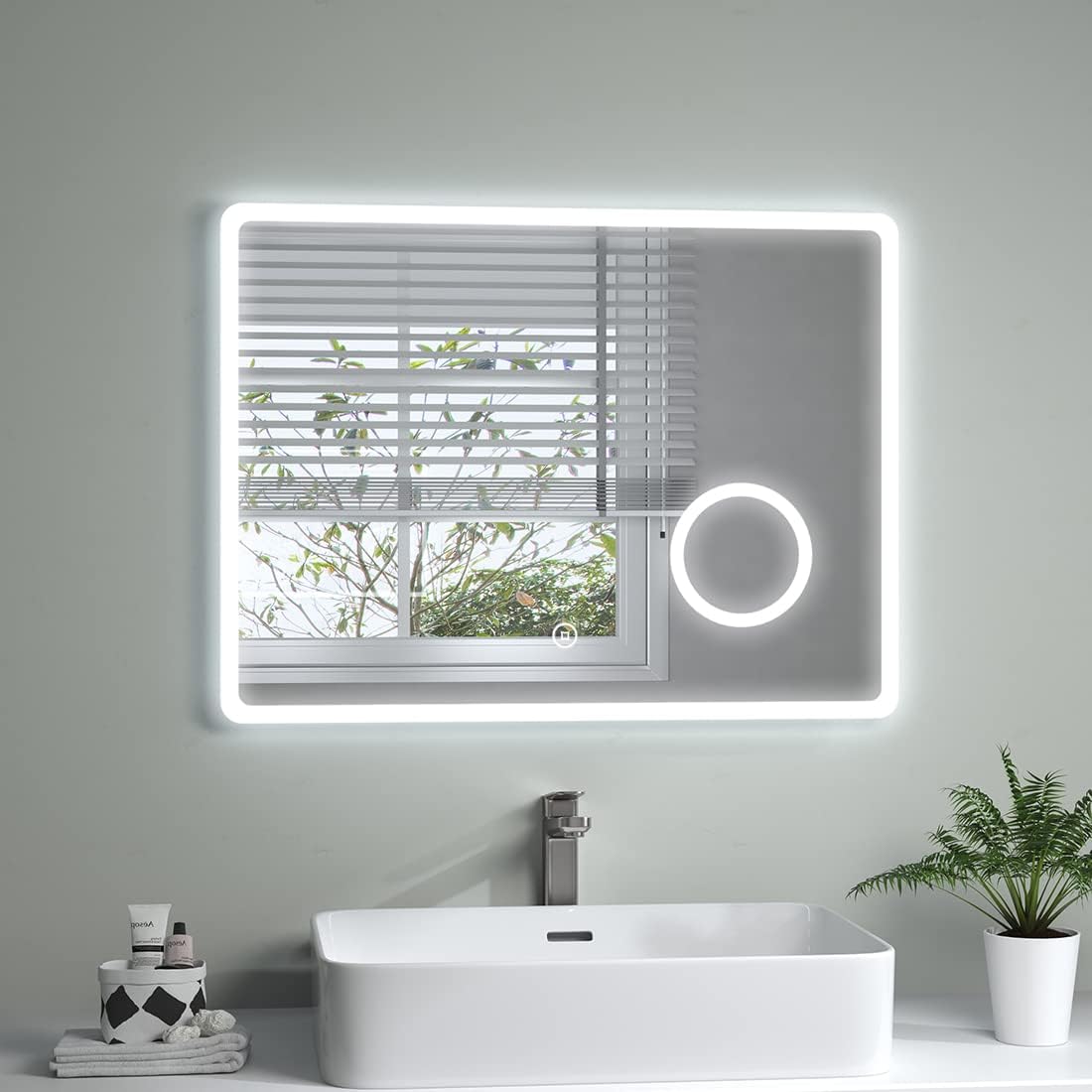 S'AFIELINA Bathroom Mirror with LED Lights 500 * 700 MM, Illuminated Backlit Wall Mounted Bathroom Mirrors with Shaver Socket and Demister Pad, 3X Magnifier, Vertical.