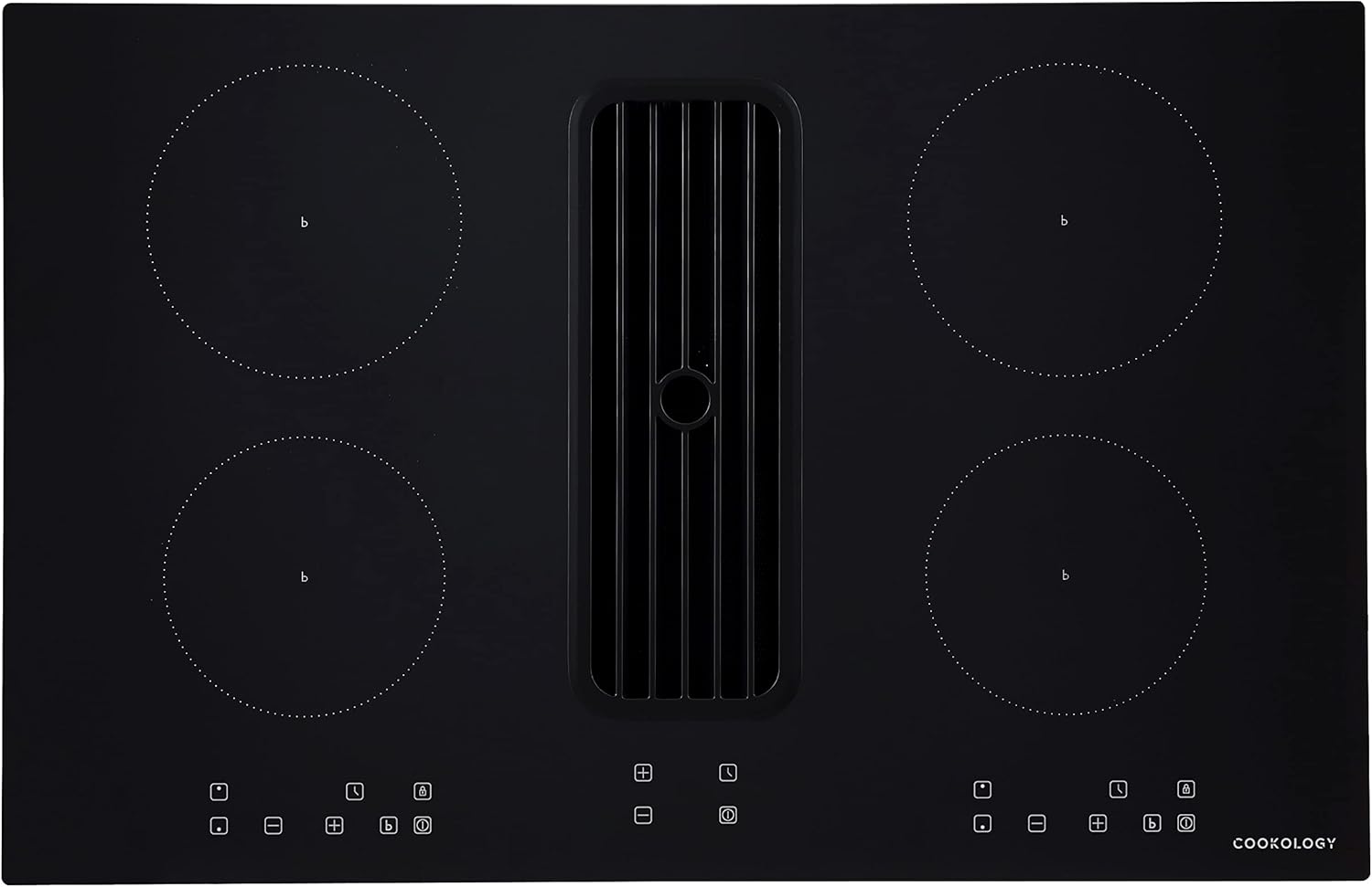 Cookology CIHDD800 80cm Electric 4 Zone Induction Hob with Built-in Downdraft Extractor Fan with 3 Speeds, Max 504m³/hour and Touch Control Panel - in Black.