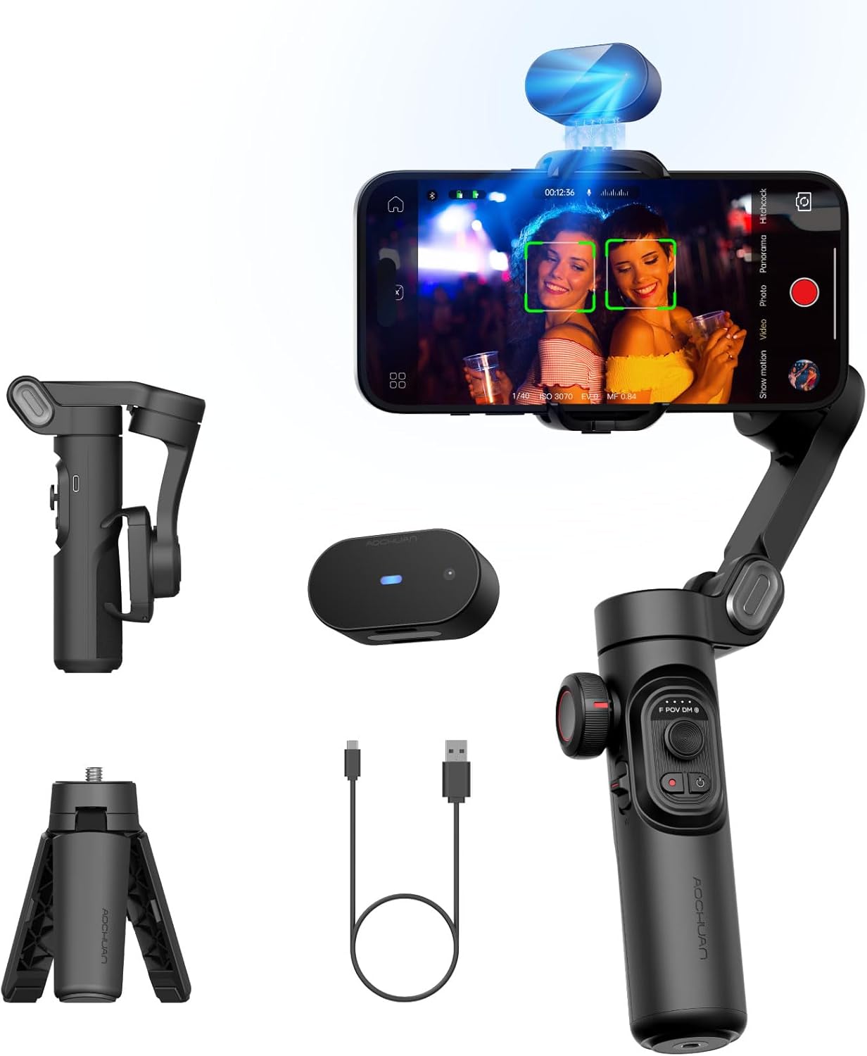 AOCHUAN Gimbal Stabilizer for iPhone, 3-Axis Phone Gimbal with AI Tracking Sensor, Gimbal with Focus Wheel for iPhone/Android, iPhone Gimbal with 7.0 Anti-Shake for Video Recording-Smart AI XE