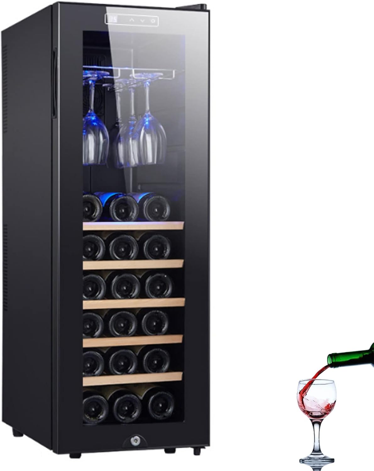 0℃ Outdoor Wine Cooler Fridge with Glass Door, Wine Cabinet with Touch Control Technology, Temperature Zones 11-18°C Touchscreen Wine Cooler, 90 Litres, Wine Refrigerator, 18/30 Bottles,style 4.