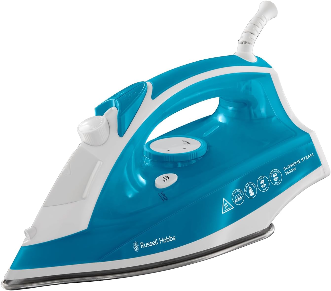 Russell Hobbs Supreme Steam Iron, Powerful vertical steam function, Non-stick stainless steel soleplate, Easy fill 300ml Water Tank, 110g Steam Shot, 40g Continuous steam, 2m Cord, 2400W, 23061.