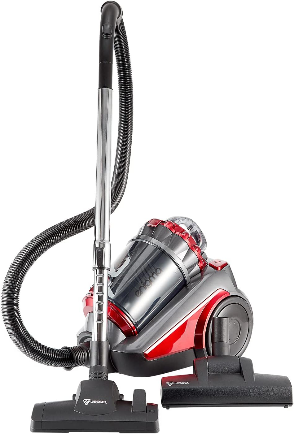 Enigma 890W Bagless Cylinder Vacuum Cleaner Hoover with German Wessel Werk large size turbo spinning brush nozzle.