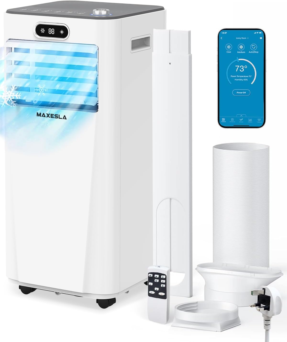 Maxesla Portable Air Conditioning Unit, 4 in 1 Portable Air Conditioner 14000BTU with Sleep Mode, Cooling, Dehumidifier and Fan with 3 Speed, Air Conditioning Unit with 24H, Window Venting Kit, Remote.