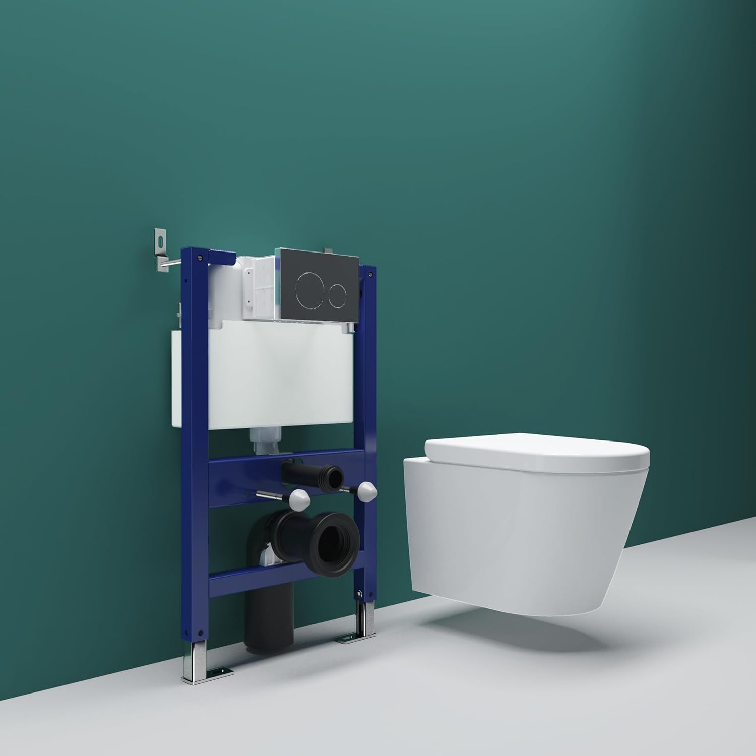 SKY Bathroom Low Height Rimless Wall Hung Toilet with 0.82m Concealed Cistern Frame Set.