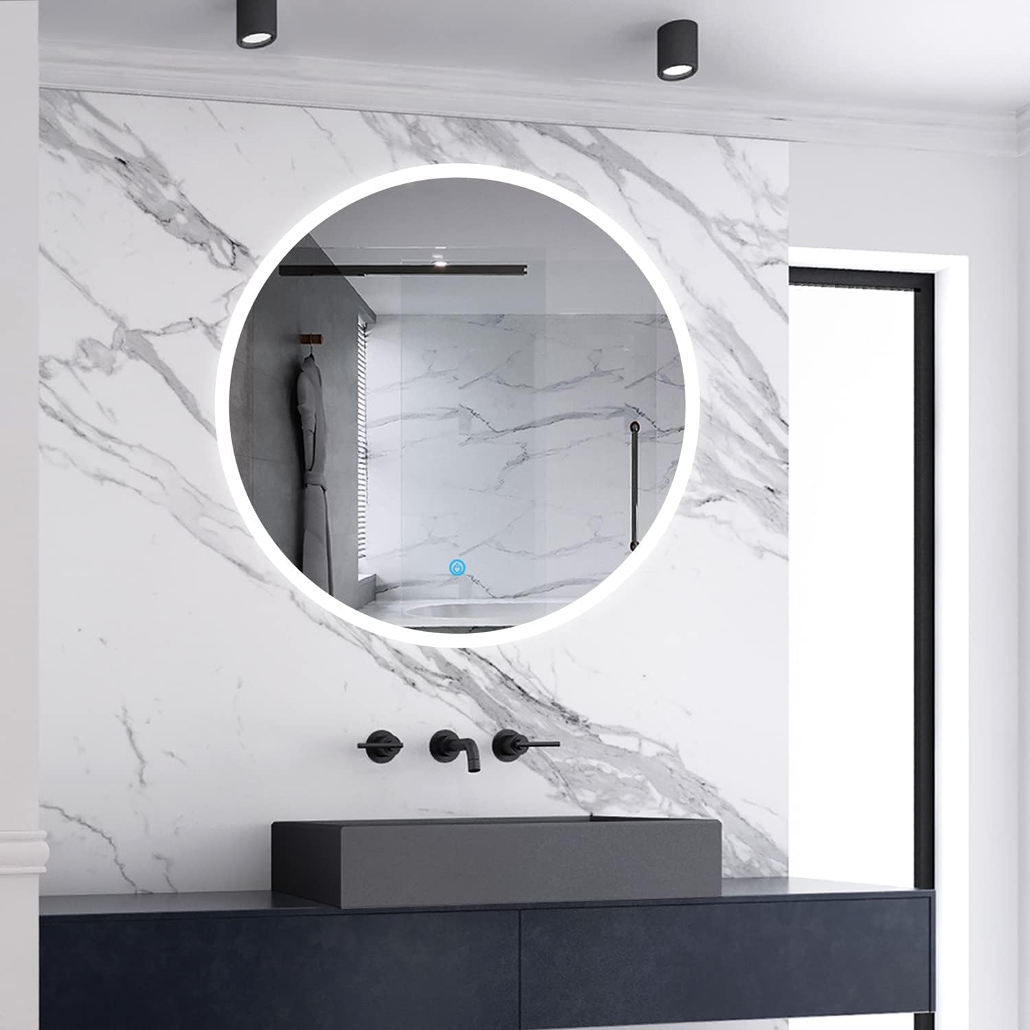 Skybathroom φ60cm Round Bathroom Mirror with LED Lights and Demister Pad|Wall Mounted|IP44|Touch Sensor.