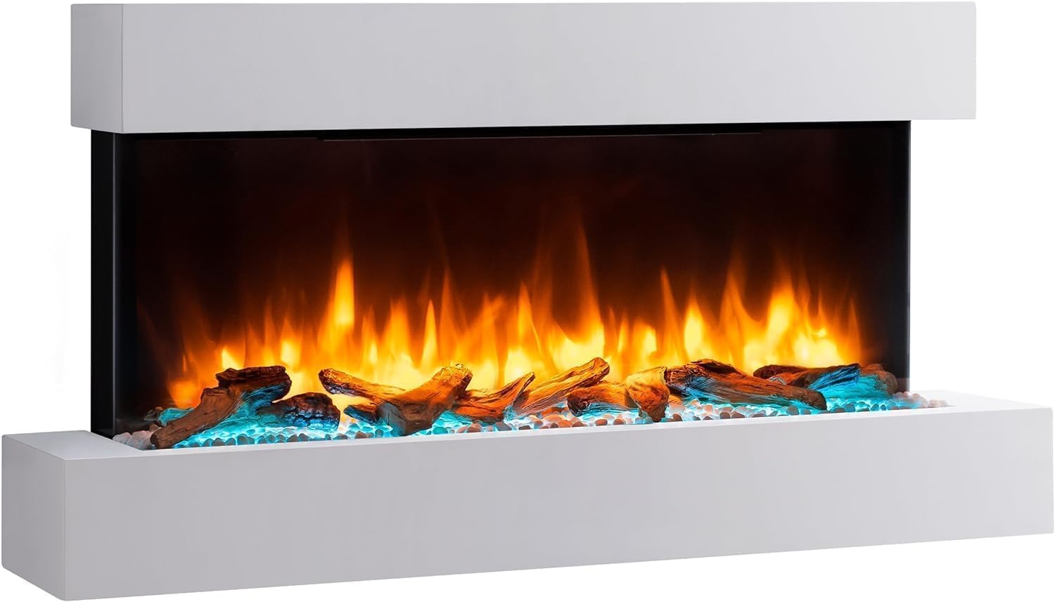 Endeavour Fires Wykeham Electric Fireplace Suite 120cm/47” 1&2kW, 7day Programmable Remote Control Fire with an Off White Free Standing Surround & Base Plinth.