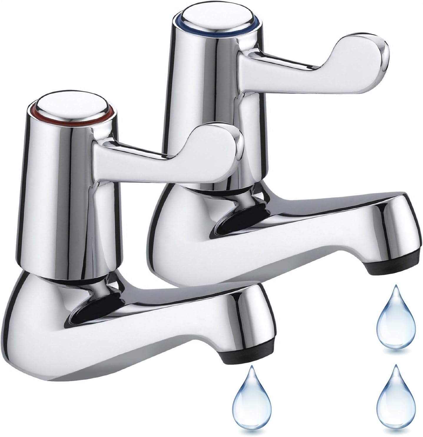 Chrome Lever Basin Taps, Pair of Bathroom Sink Taps for Bathroom Basin & Kitchen, Chrome Plated 2 Pair Hot & Cold Set Mixer Tapes ¼ Turn Lever Taps Hot and Cold-Water Tap.