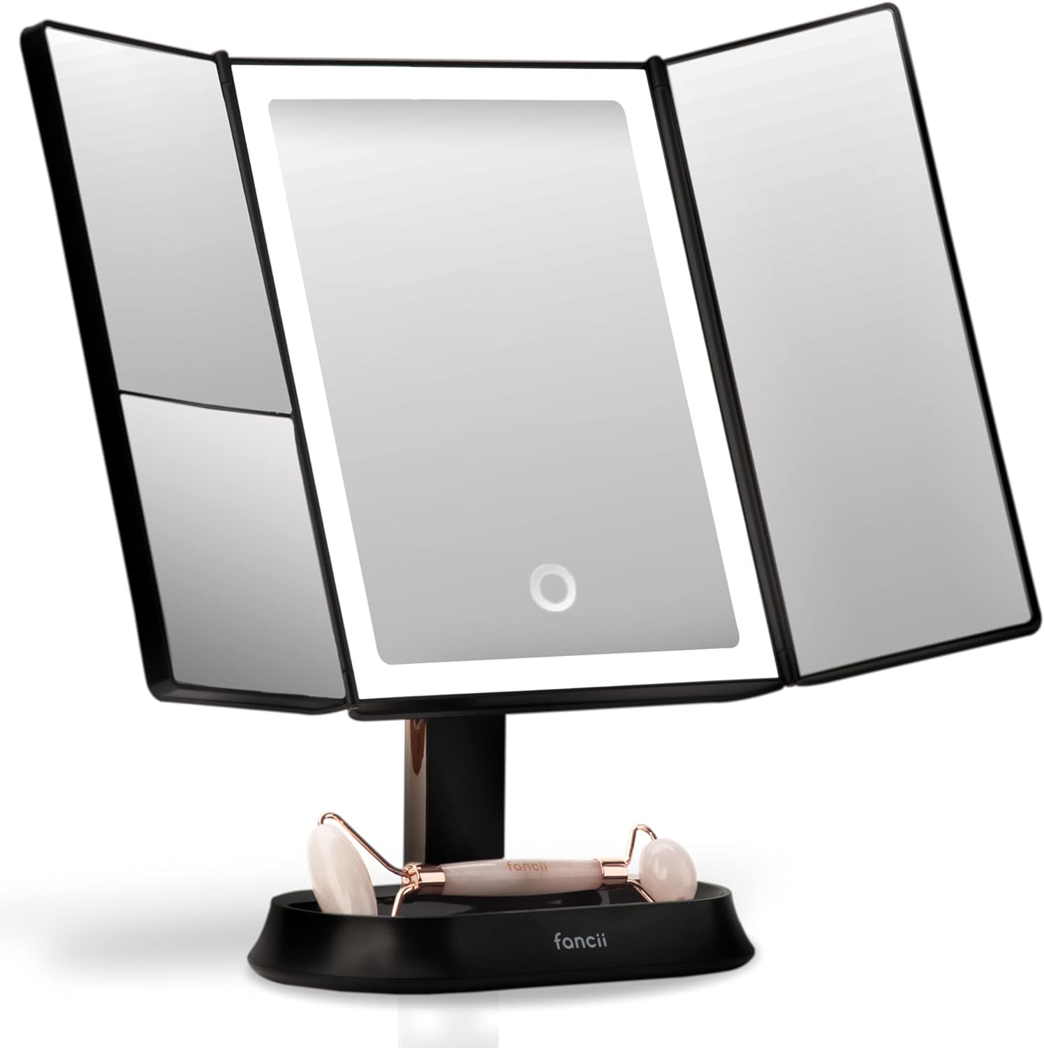 Fancii Large Makeup Mirror with Natural LED Lights, Lighted Trifold Vanity Mirror with 5x & 7x Magnifications - Dimmable Lights, Touch Screen, Cosmetic Stand - Sora (White).