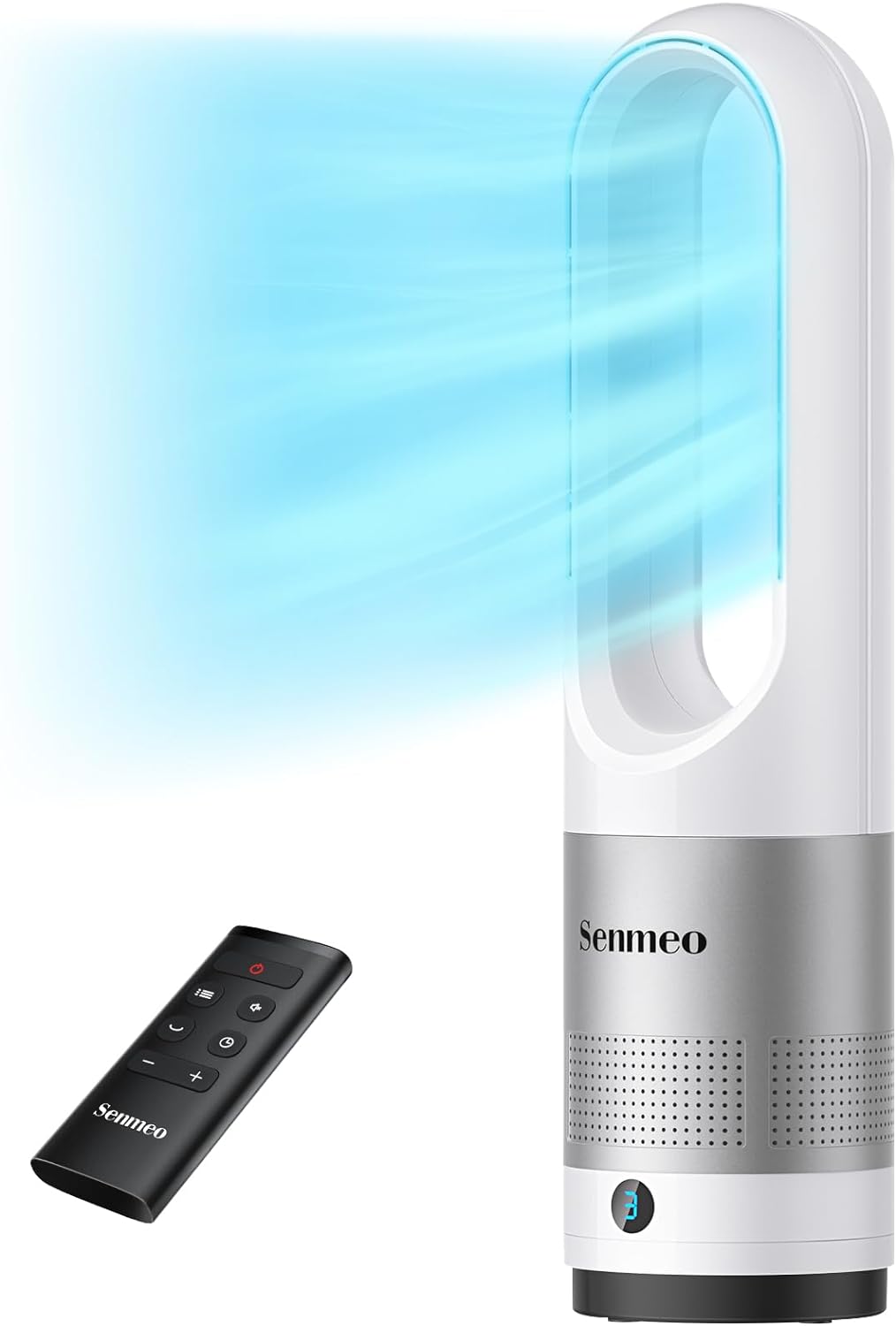 Senmeo Bladeless Fan, 22 inch Tower Fan with Remote, 8 Speeds, 90° Oscillation, 9 Hour Timer, LED Display with Auto Off, Easy to Clean, Portable Quiet Cooling Fan for Bedroom, Home, Office.