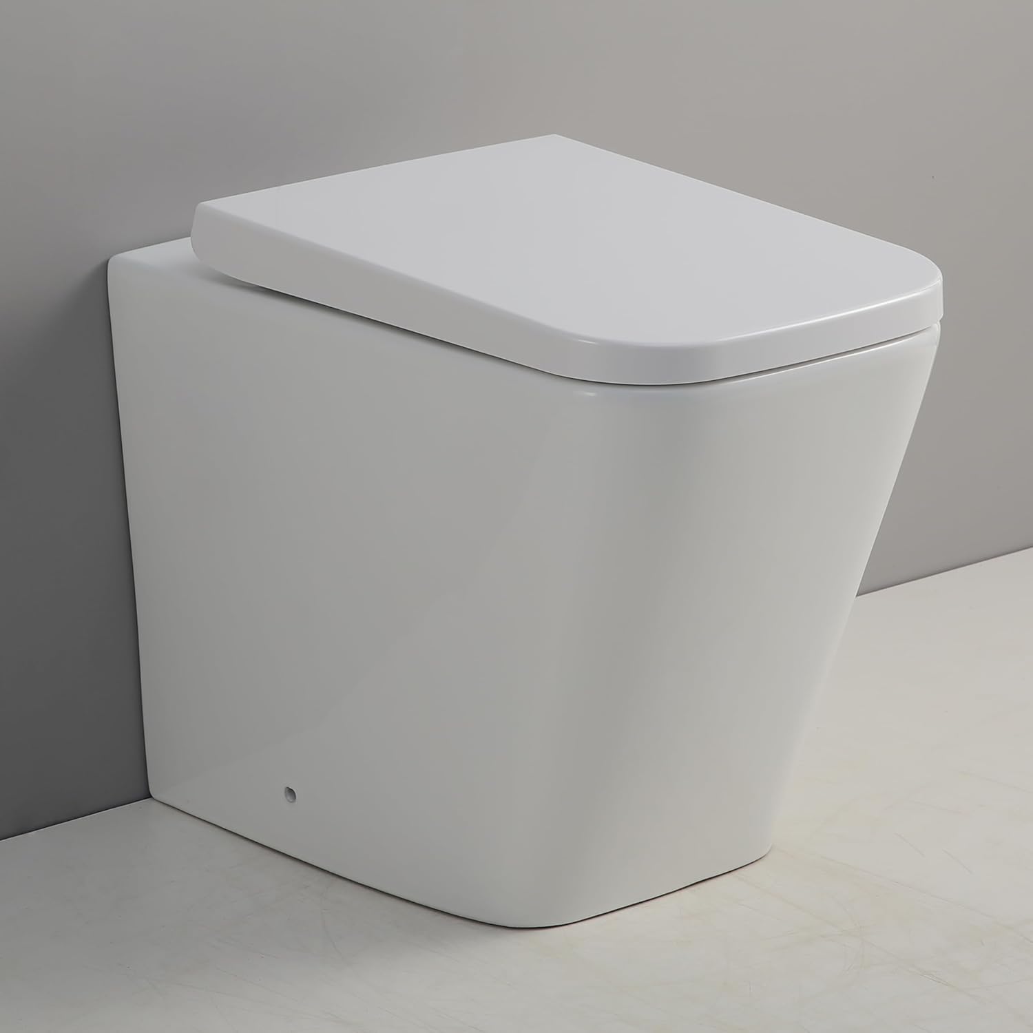 Back to Wall Toilet White Ceramic WC Compact BTW Bathroom Toilets Modern Square Short Projection Toilet Pan Quick Release Soft Close Seat Concealed Pipework Toilet.