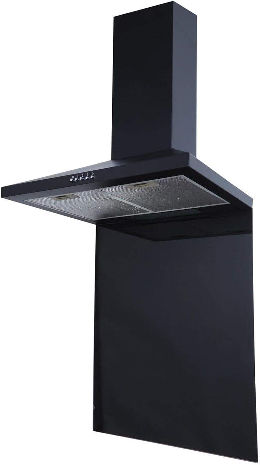 SIA CHL70BL 70cm Black Chimney Cooker Hood Fan And Toughened Glass Splashback.