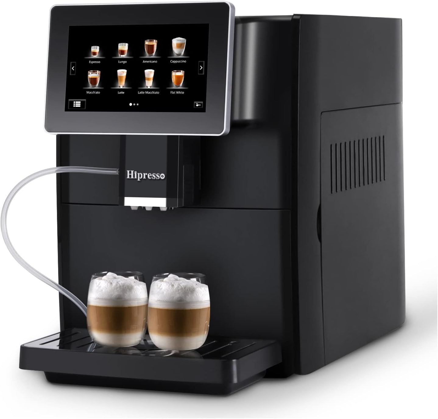 Hipresso Super Fully Automatic Espresso Coffee Machine - 7" HD TFT Touchscreen with Milk Frother.