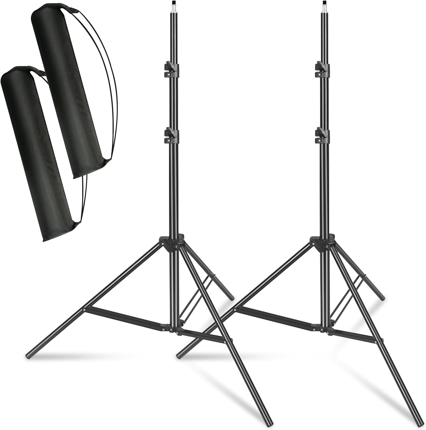 VOLKWELL 2pcs Photo Light Stand, 2m/6.6ft Light Stands for Photography Adjustable Sturdy Tripod Stand for Mobile Phone, LED Lights, Reflectors, Softboxes, Umbrellas, Video Shooting with Carrying Case.