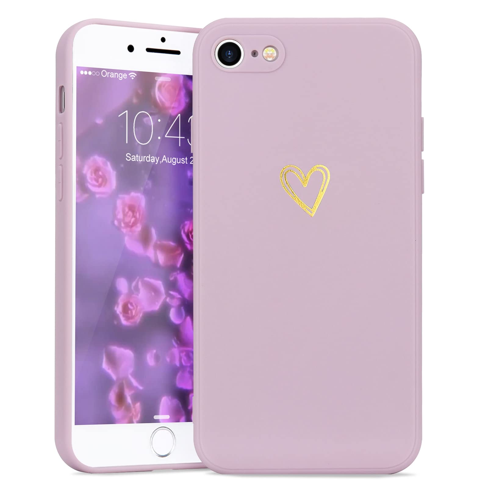 Wirvyuer Compatible with iPhone SE Case 2022/2020, iPhone 8 iPhone 7 Phone Case for Women Girls Silky Soft Protective Shockproof Silicone Phone Case with Cute Heart Pattern Design, Blue.