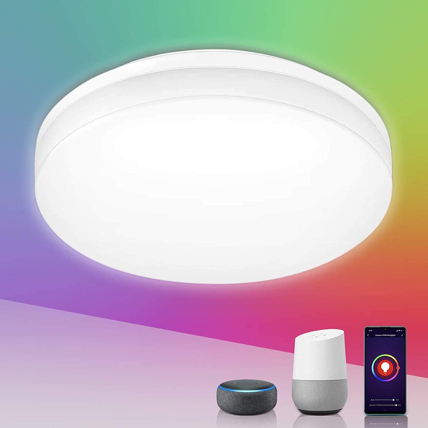 Lepro Smart LED Ceiling Light Dimmable, RGB Colour Changing Ceiling Light, App or Voice Control, IP54 Waterproof, 15W 1250lm, 2700K-6500K Tunable, Compatible with Alexa and Google Home.