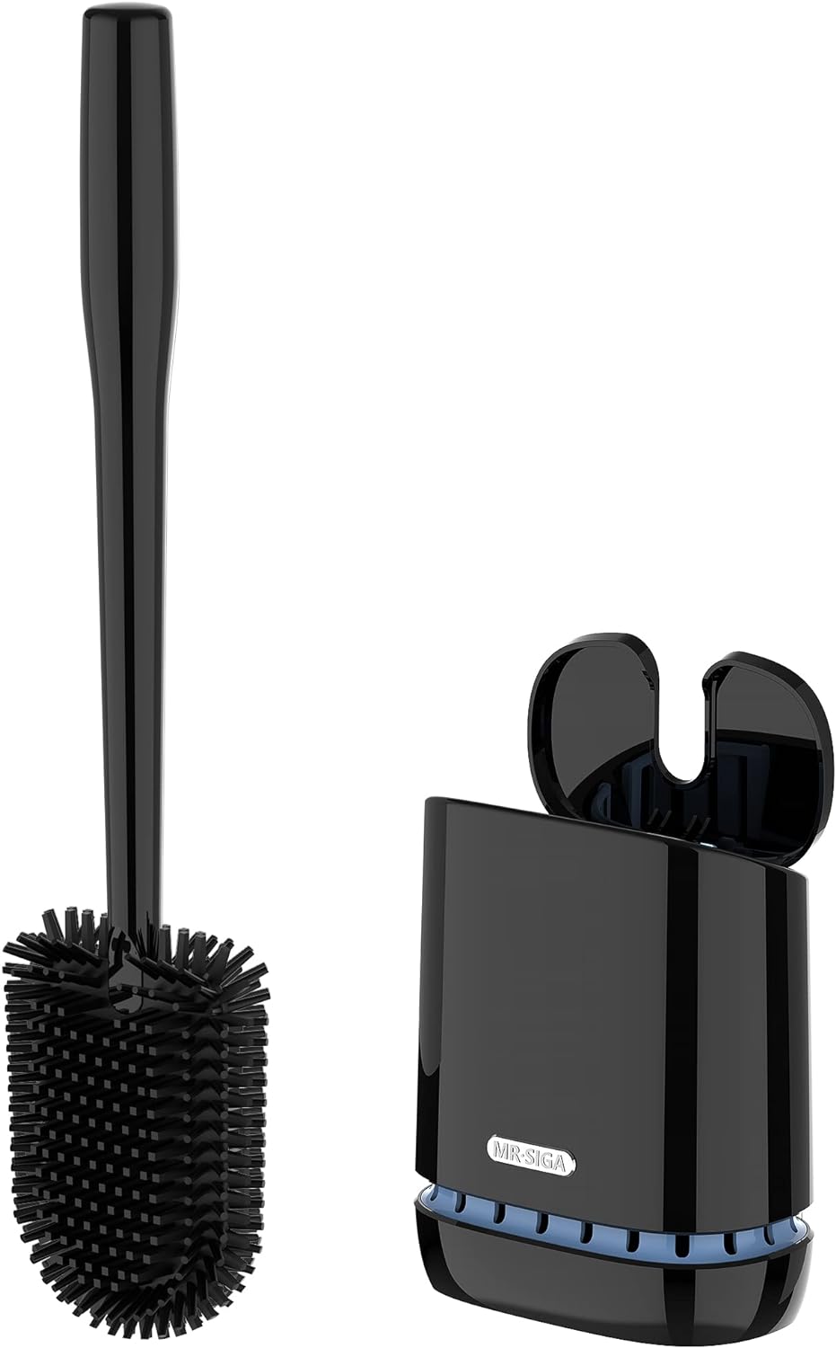 MR.SIGA Toilet Bowl Brush and Holder, Durable and Flexible Bristles, Wall Mounted Toilet Brush for Bathroom Cleaning, Black, 1 Pack.