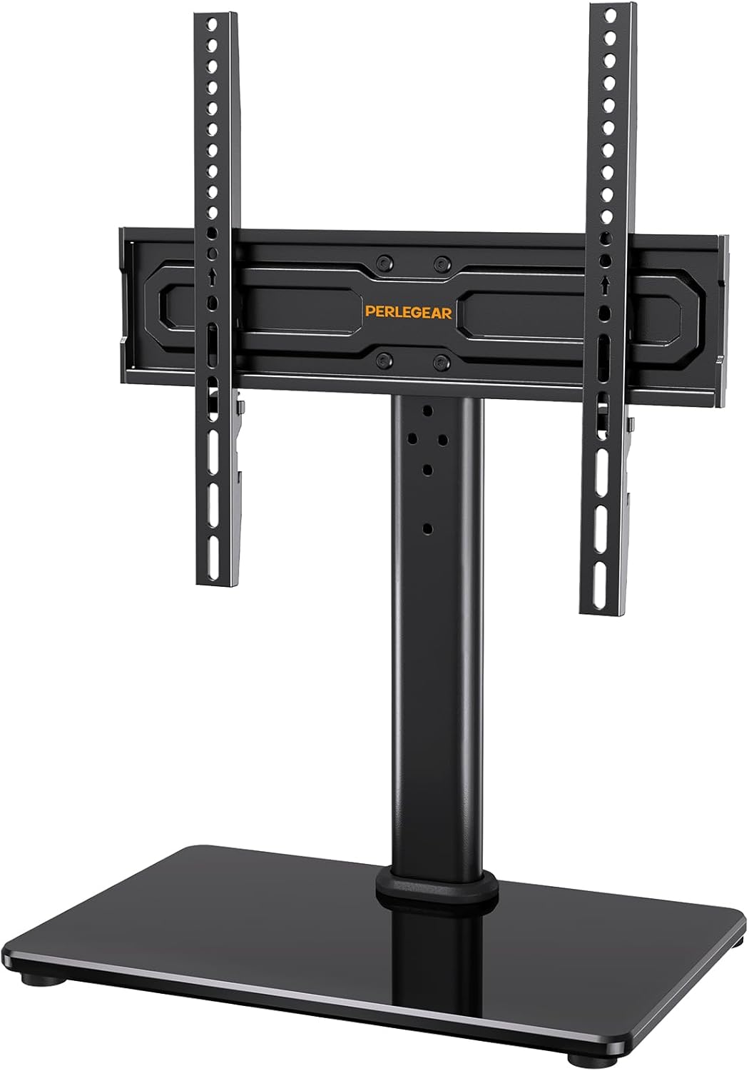 Perlegear Universal Swivel TV Stand for 24-60 inch TVs up to 40kg, Height Adjustable Table Top TV Stand, TV Base Stand with Tempered Glass Base, Pedestal TV Stand with Bracket Max VESA 400x400mm.