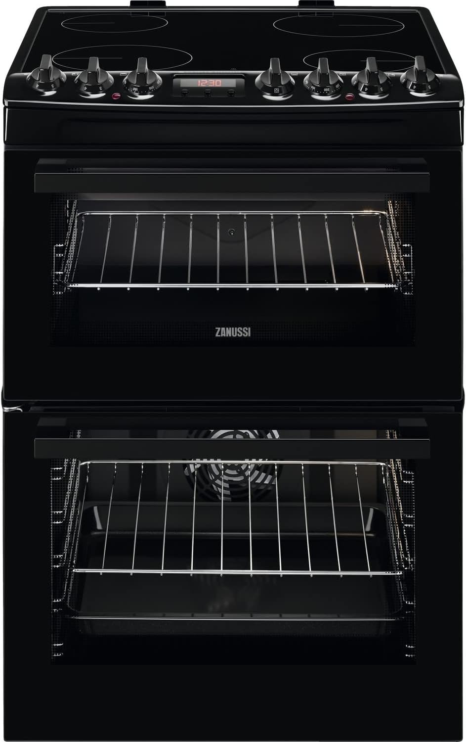 Zanussi 60cm Double Oven Electric AirFry Cooker with SteamBake - Black.