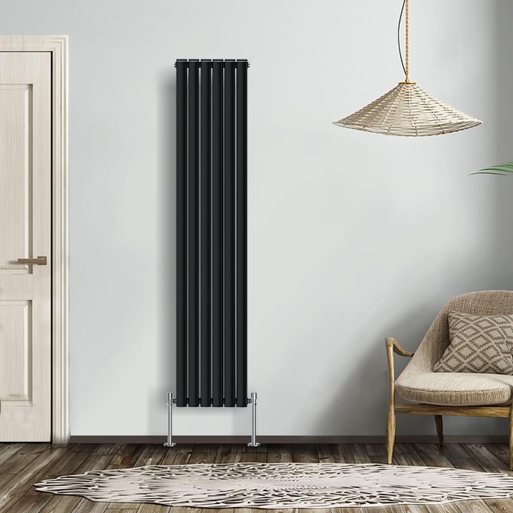 NRG Modern Radiator Black 600x590mm Single Oval Panel Heater Interior Designer Horizontal Bathroom Radiators.