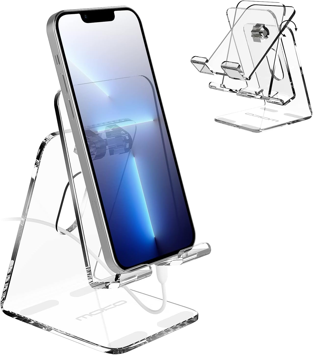 MoKo Tablet Stand, Adjustable Acrylic phone stand for Desk, Compatible with Tab S9/S9+, iPad 10.2 2022, iPad Pro 11/12.9 2022/iPad Air 5/mini, iPhone 14/14 Pro Max/iPhone 13/13 Pro Max(4-12.9), Clear.