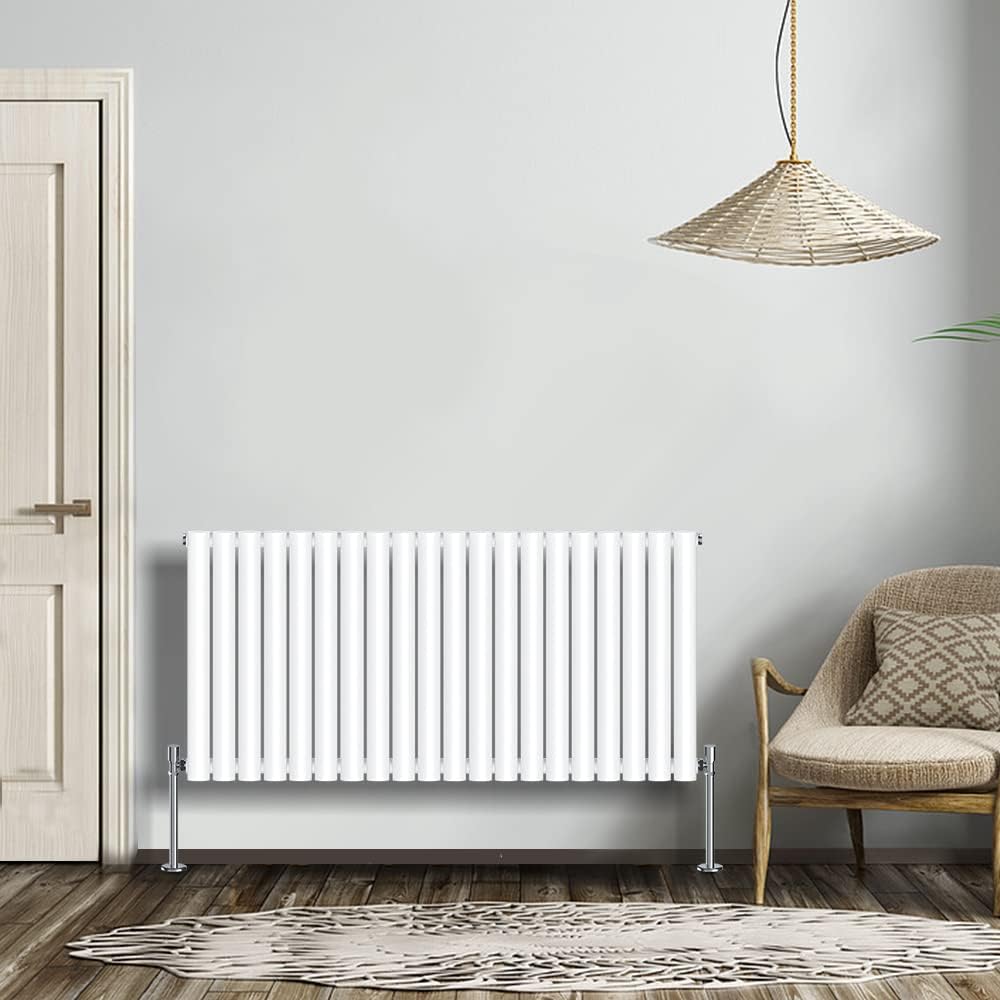 NRG Modern Radiator Black 600x590mm Single Oval Panel Heater Interior Designer Horizontal Bathroom Radiators.