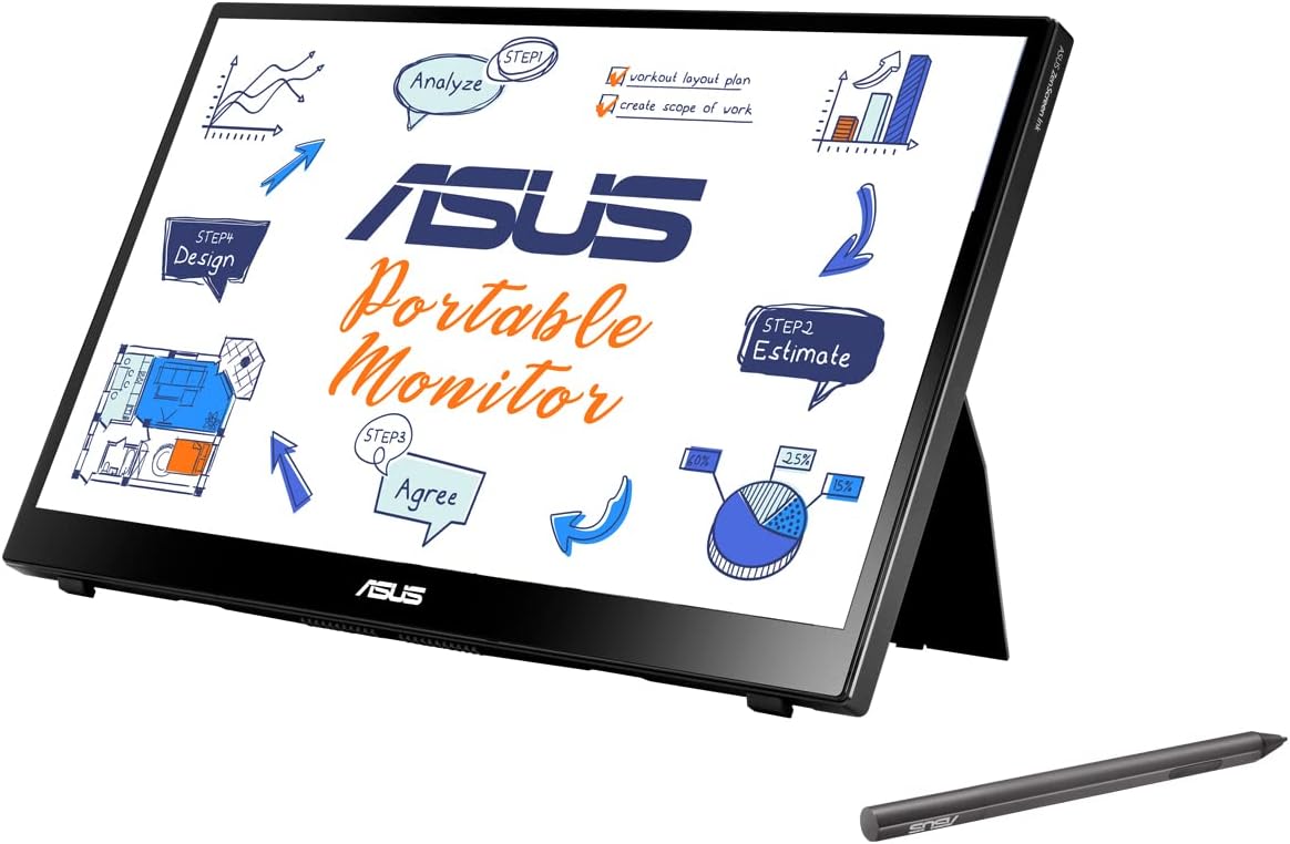 ASUS ZenScreen Portable Monitor 15.6" 1080P FHD Laptop Monitor (MB166C) - IPS USB-C Travel Monitor, Flicker-free and Blue Light Filter w/Smart Cover, External Monitor For Laptop & Macbook.