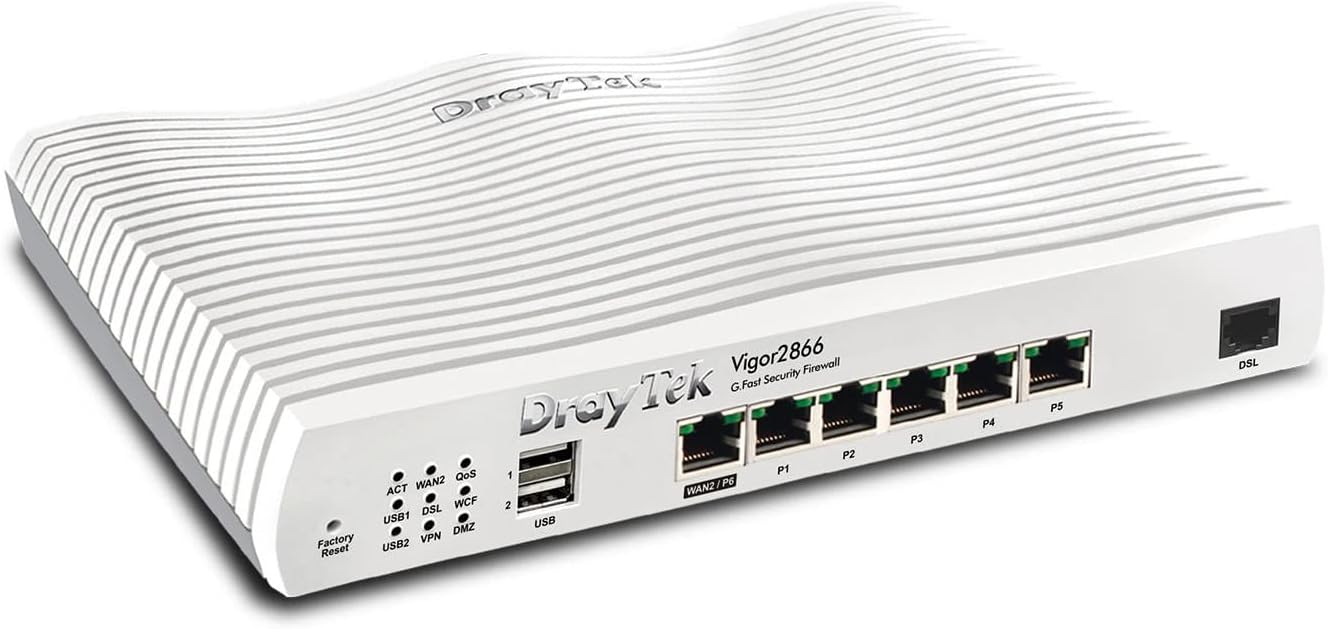 DrayTek Vigor 2866 Series VDSL2, G.Fast, FTTP Multi WAN Failover VPN Router, 5+1 Gigabit LAN Ports, Load Balancing, Firewall Content Filtering, Ideal For Business.