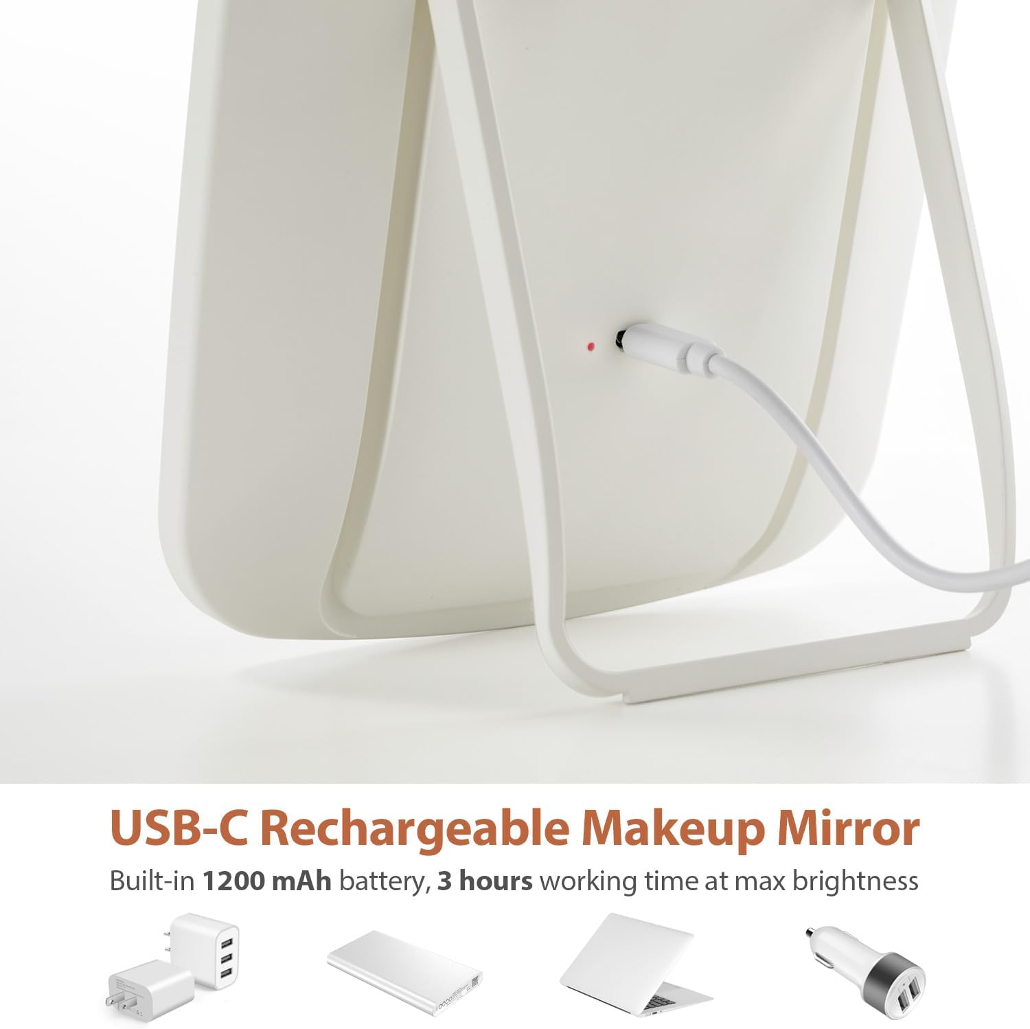 NEZZOE Makeup Mirror Touch Screen Lighted up Mirror with LED Brightness Adjustable Portable USB Rechargeable.