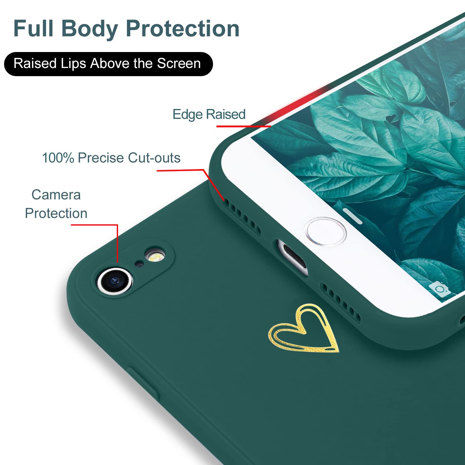 Wirvyuer Compatible with iPhone SE Case 2022/2020, iPhone 8 iPhone 7 Phone Case for Women Girls Silky Soft Protective Shockproof Silicone Phone Case with Cute Heart Pattern Design, Blue.