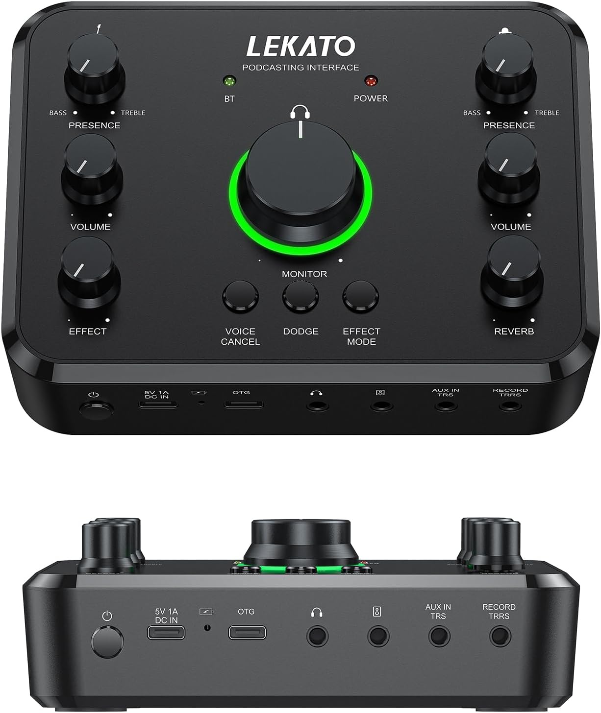 LEKATO USB Audio Interface for Recording Songwriting Streaming and Podcasting, Bluetooth, Studio Quality Recording, Audio Mixer with XLR/OTG/Recording/Monitor/Instrument Ports, Multi-Functional.