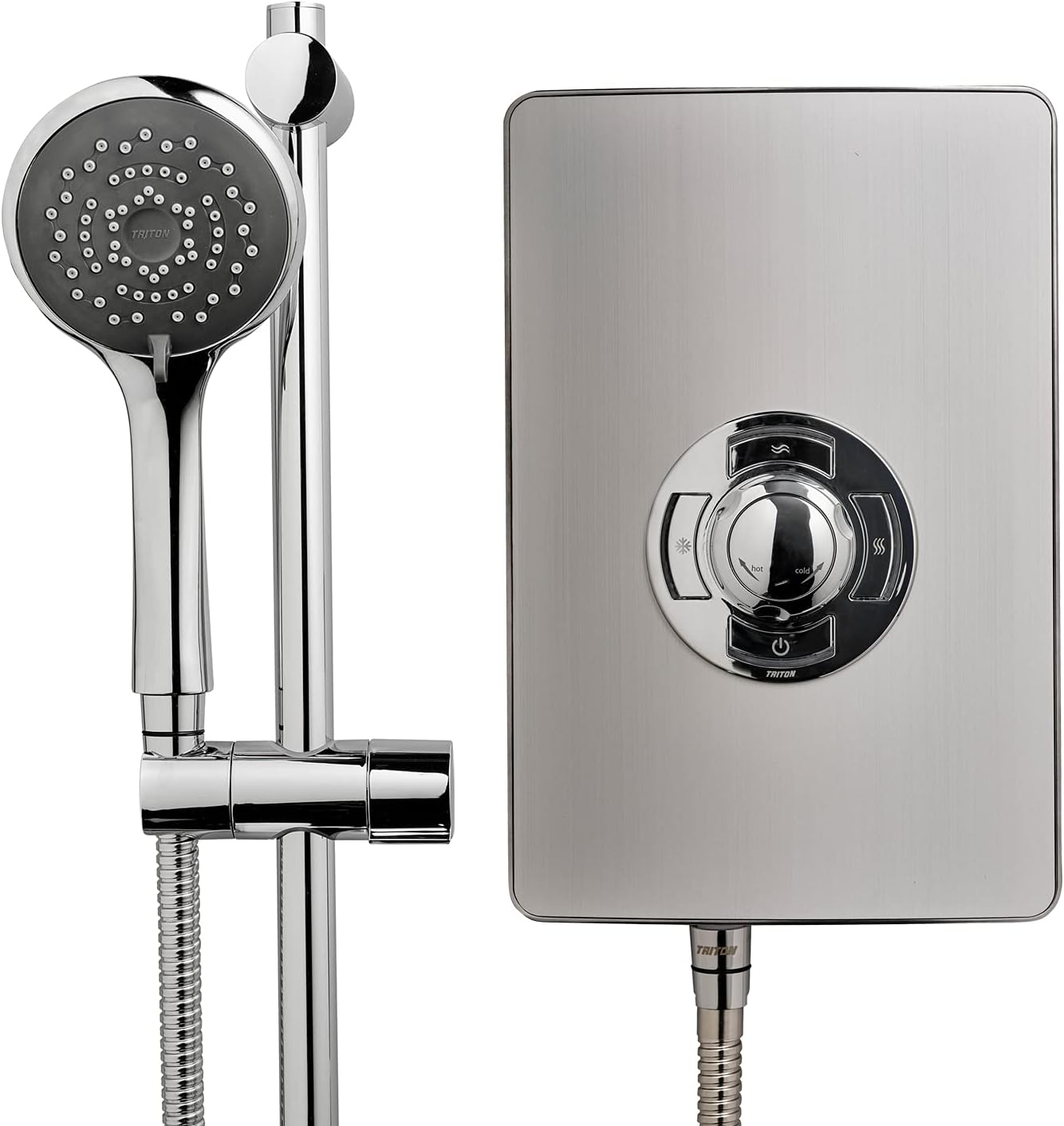 Triton Collection 2 | Shower Electric | 8.5 KW | Triton Aspirante I BRUSHED STEEL I Electrical Showers | with Showerhead and Anti Twist Hose | Best Electric Shower Units for Bathrooms.