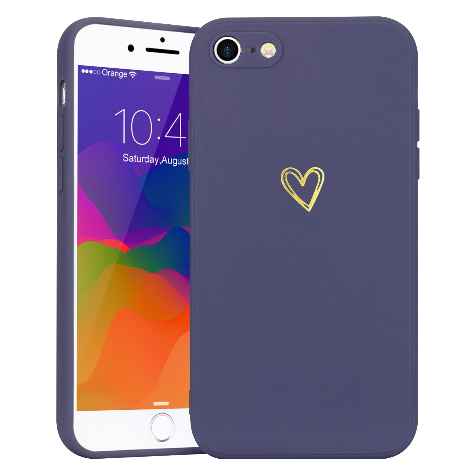 Wirvyuer Compatible with iPhone SE Case 2022/2020, iPhone 8 iPhone 7 Phone Case for Women Girls Silky Soft Protective Shockproof Silicone Phone Case with Cute Heart Pattern Design, Blue.