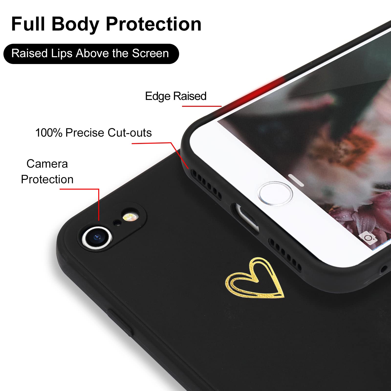 Wirvyuer Compatible with iPhone SE Case 2022/2020, iPhone 8 iPhone 7 Phone Case for Women Girls Silky Soft Protective Shockproof Silicone Phone Case with Cute Heart Pattern Design, Blue.