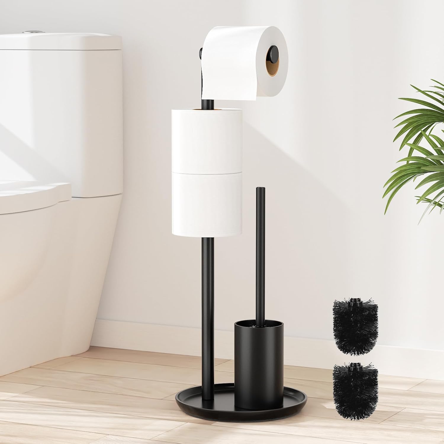 Stainless Steel Toilet Roll Holder with Toilet Brush - Free Standing Toilet Roll Holder, Susswiff Toilet Paper Holder and Toilet Brush, Toilet Brush with Roll Holder.