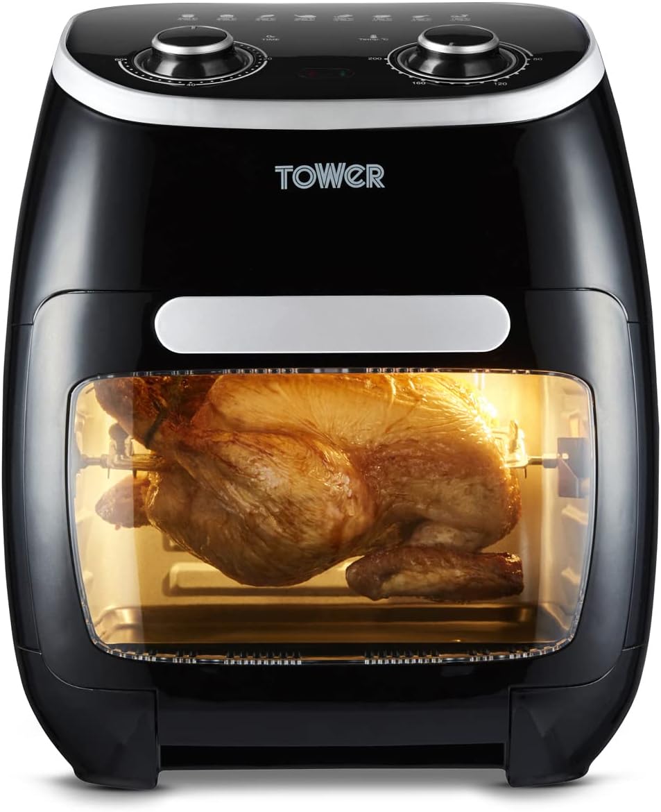 Tower T17122 Vortx Platinum Xpress Digital 30L Air Fryer Oven with Vizion Viewing Window, 18 Cooking Options, 2 Hour Timer, 1800W, Black.