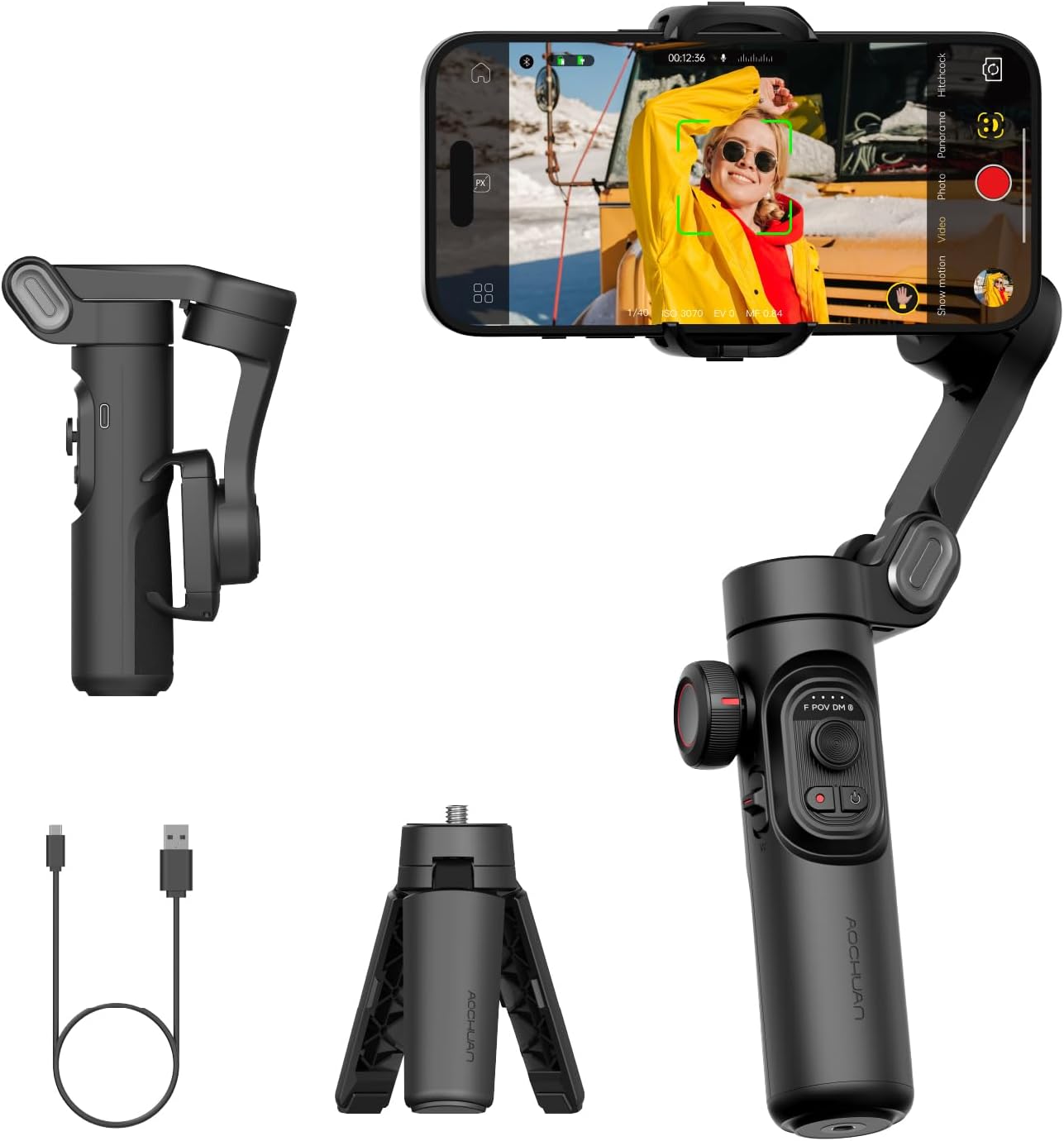 AOCHUAN Gimbal Stabilizer for iPhone, 3-Axis Phone Gimbal with AI Tracking Sensor, Gimbal with Focus Wheel for iPhone/Android, iPhone Gimbal with 7.0 Anti-Shake for Video Recording-Smart AI XE