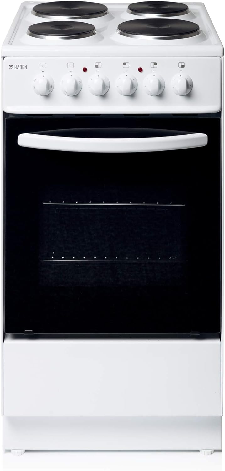 Haden Electric Cooker – Freestanding 52 Litre Cooker with 4 Solid Plate Rings - Single Cavity Oven - 50cm, White - CA03.