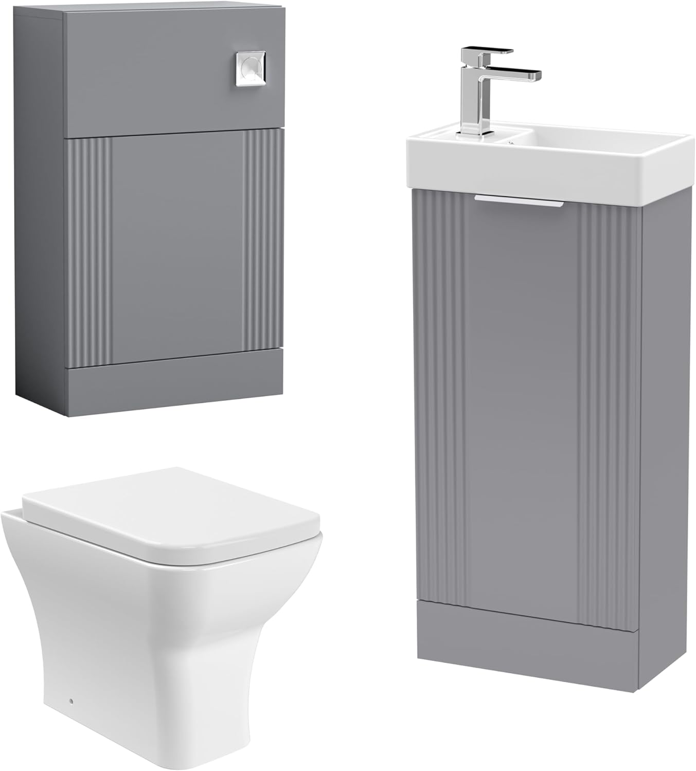 Balterley Cloakroom Suite - Fluted Floor Standing Vanity, WC, Toilet and Tap- Grey/Chrome.