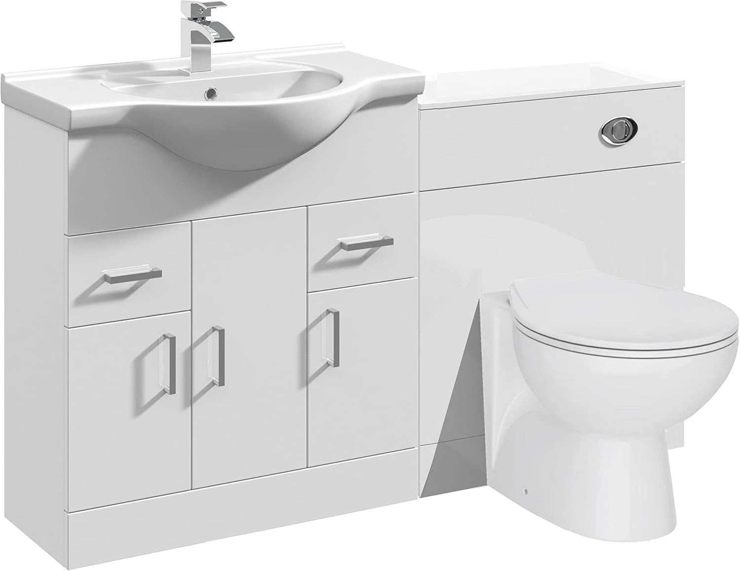 VeeBath Linx 1250 Vanity Unit Furniture Set, Wash Basin Bathroom Sink, WC, Toilet Pan, Soft Close, Quick Release Toilet Seat with Concealed Cistern-White (Flat Pack).