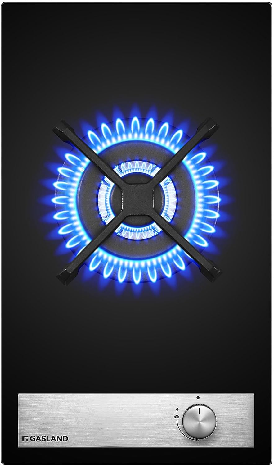 GASLAND GH12BF 30cm Built-in Gas Hob, Black Tempered Glass Gas Cooktop, 3.4kW Triple Ring Burner, NG/LPG Convertible.