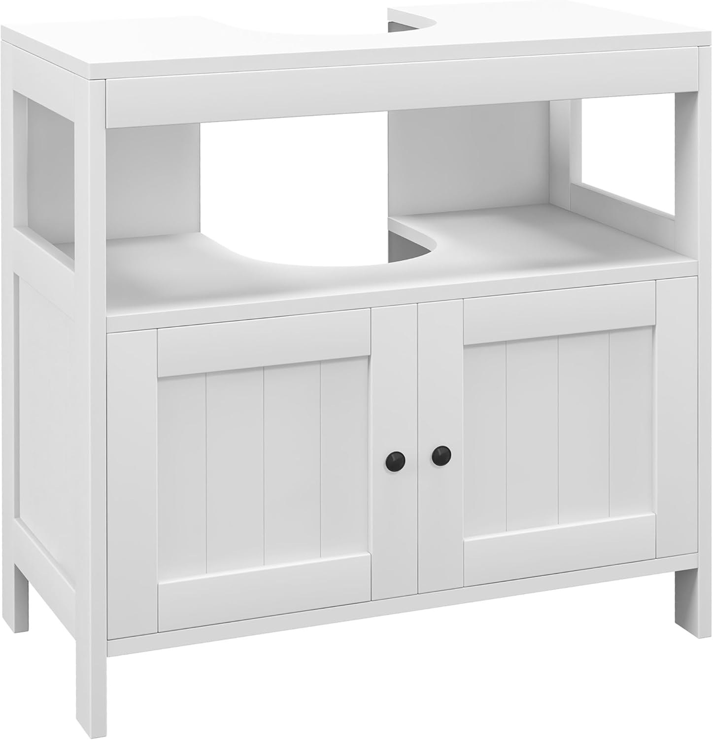 kleankin Pedestal Under Sink Cabinet with Double Doors, Modern Bathroom Vanity Storage Unit with Shelves, White.