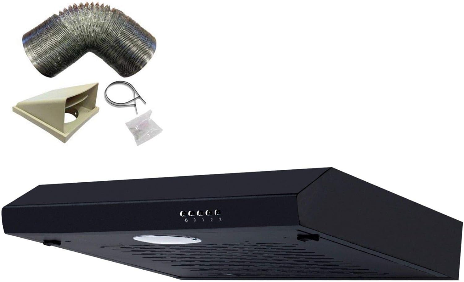 SIA STH60BL 60cm Black Slimline Visor Cooker Hood Kitchen Fan And 3m Ducting Kit.