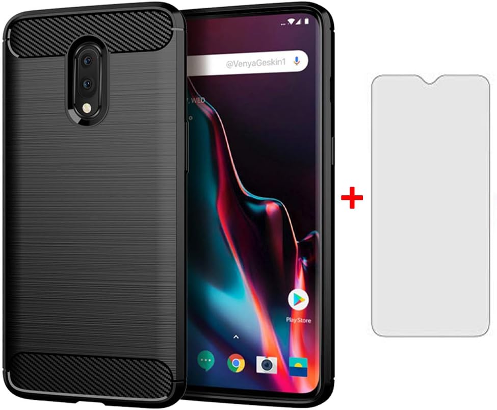 Phone Case for Oneplus 7 Pro and Tempered Glass Screen Protector Film Cover with Mobile Bumper Accessories Shockproof Silicone Rubber Oneplus7Pro One Plus Plus7pro 1 1Plus OnePlus7 7Pro + 1+ Blue