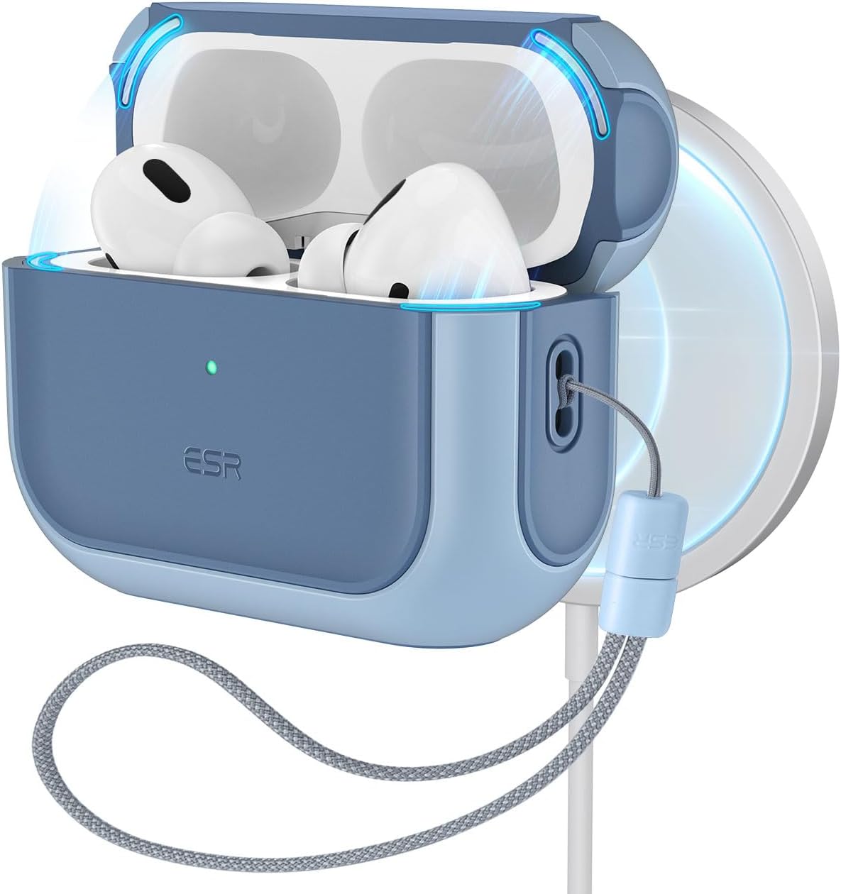 ESR for AirPods Pro 2 Case, MagSafe Charging, for Airpods Pro 2nd Generation/1st Gen (2023/2022/2019), Hybrid Drop Protection, HaloLock Orbit Hybrid Case for Apple Airpod Pro 2 with Lanyard, Blue.