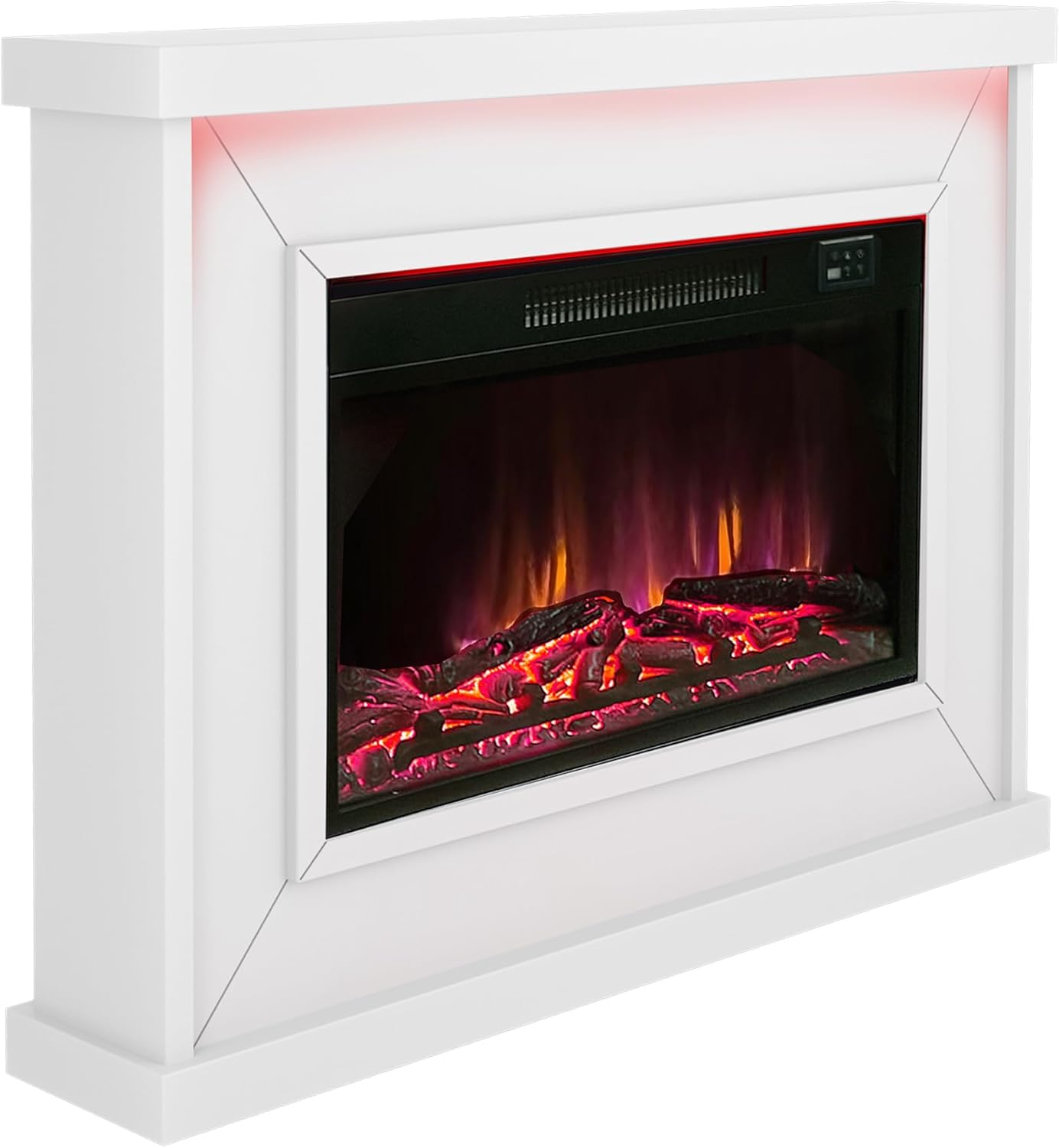 Endeavour Fires Harwood Electric Fireplace Suite 39'' with Remote Control and Realistic Multi Colour Flame Effect and Mood Light in Off-White Surround.