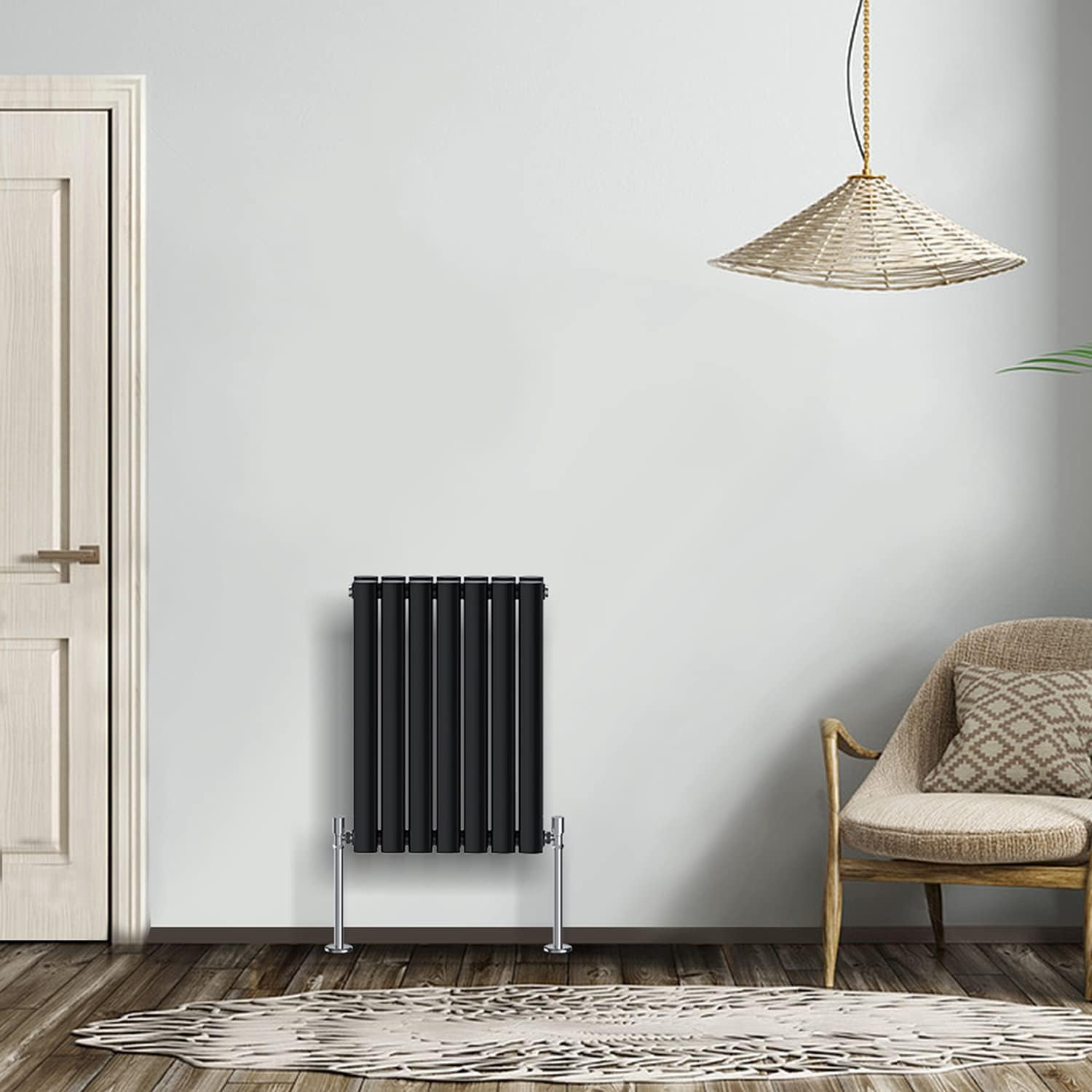 NRG Modern Radiator Black 600x590mm Single Oval Panel Heater Interior Designer Horizontal Bathroom Radiators.