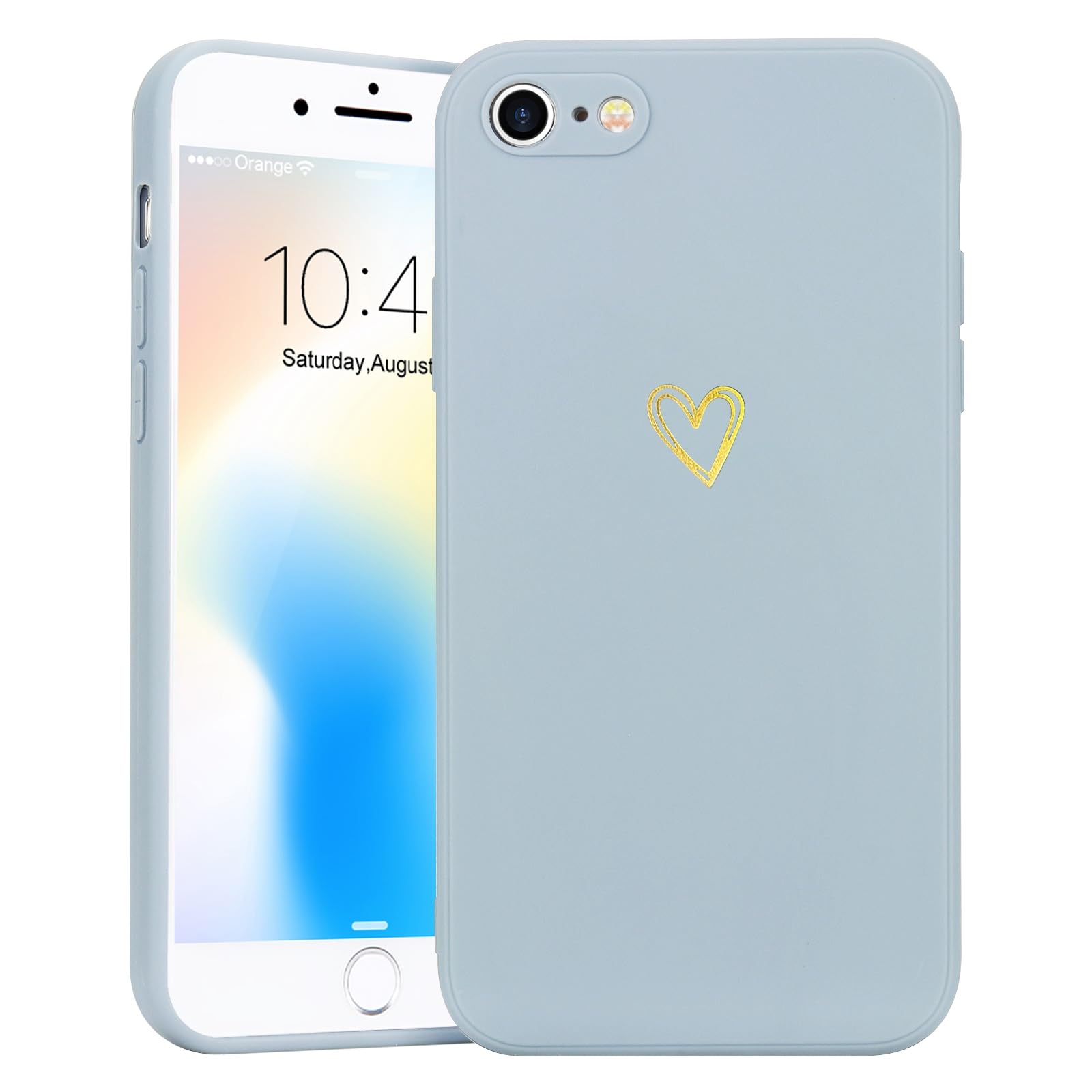 Wirvyuer Compatible with iPhone SE Case 2022/2020, iPhone 8 iPhone 7 Phone Case for Women Girls Silky Soft Protective Shockproof Silicone Phone Case with Cute Heart Pattern Design, Blue.