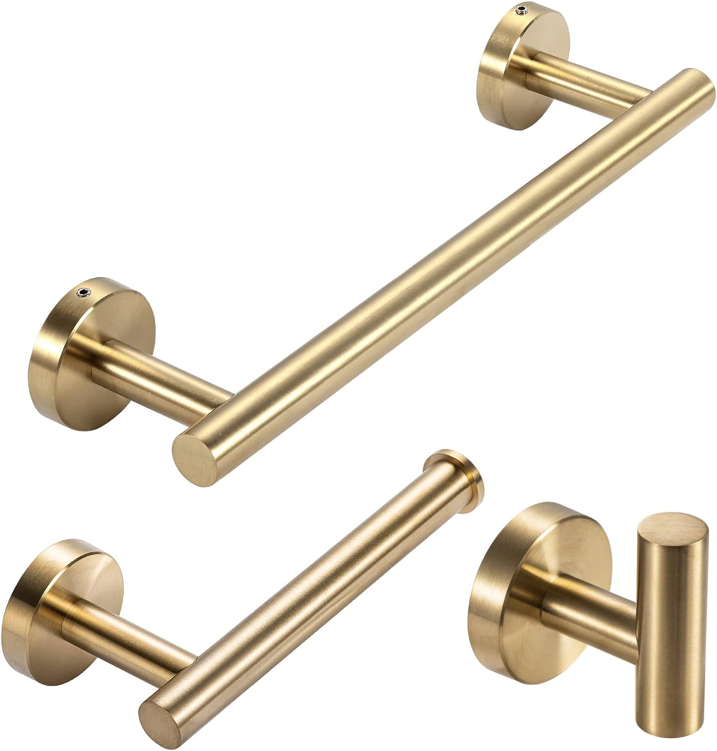 YUET Gold Bathroom Accessories Accessory Bars Set Hand Towel Holders Ring Rails For Bathrooms SUS 304 Stainless Steel Hardware Wall Mounted Rack, 12" Bath Bar + Toilet Paper Holder + Robe Hook.