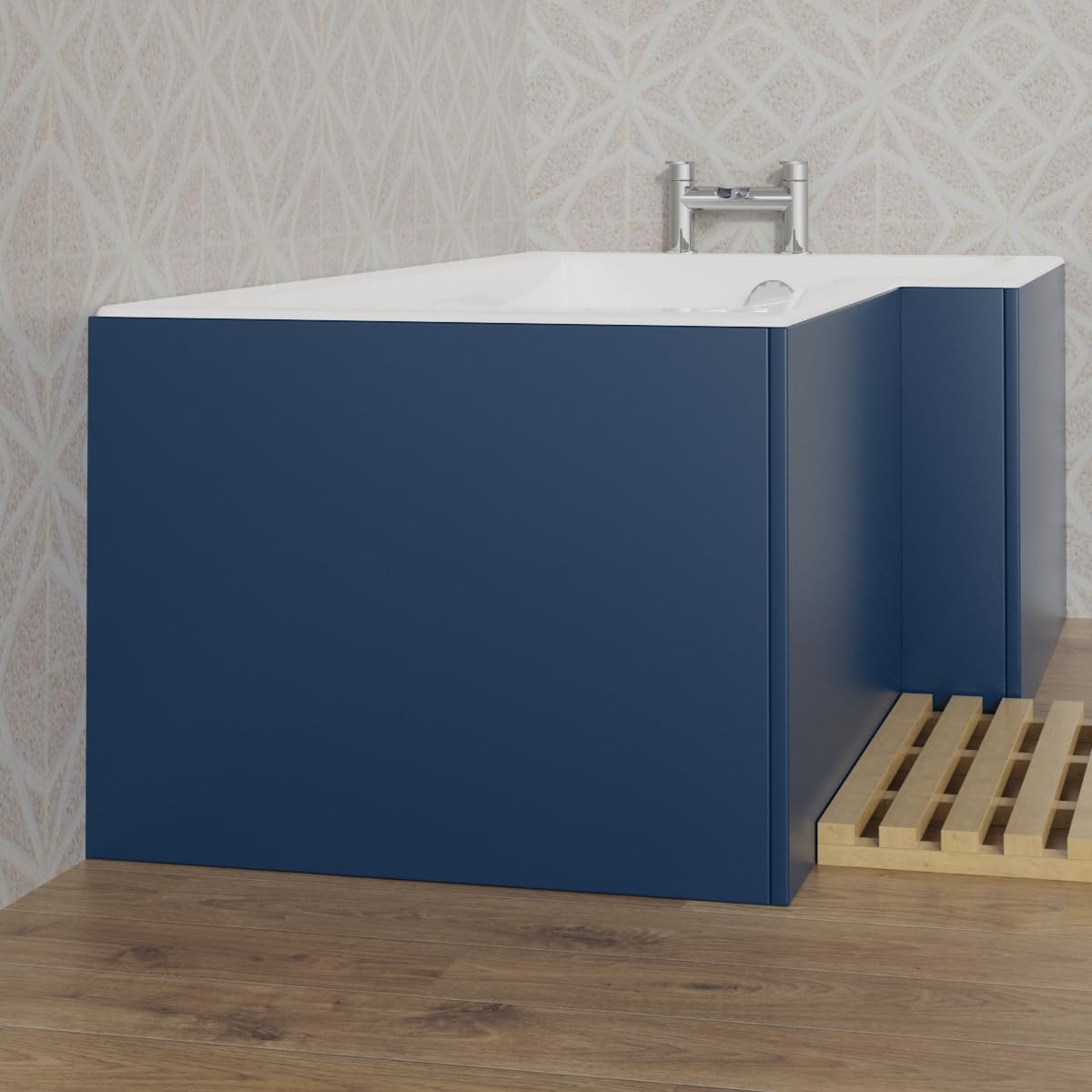 Aquariss 1700mm L Shape Bath Front Panel 18mm MDF Painting Matte Blue Adjustable Height for Bathroom Soaking Tub.