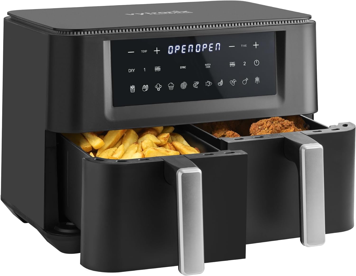 Vytronix DD9L Dual Zone Air Fryer 2 Drawer 9L | Efficient 2400W with Rapid Air Circulation | Fully Adjustable + 11 Pre-sets for Healthy Oil Free & Low-Fat Cooking.